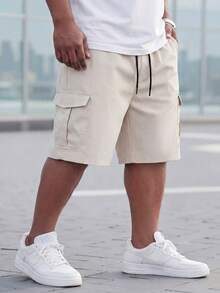 ResortEase Short casual unicolore avec poches, grande taille, short casual d'été simple pour sortir, cadeau pour mari, petit ami - Beige - Voir 3