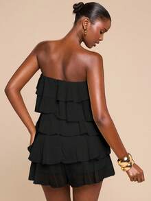 SHEIN BAE Mono elegante y chic de mujer de unicolor minimalista con volantes multicapa, para verano - Negro - Ver 2