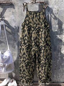 Linhara Jumpsuit Longgar Kasual Motif Leopard Ukuran Besar dengan Kantong Besar dan Tali Serut, Cocok untuk Liburan Musim Panas dan Pakaian Santai - MultiWarna - View 2