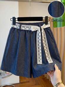GlowEve 女士藏蓝色纯色蕾丝边饰设计优雅嘉年华氛围服装，适合工作、海滩、旅行、夏季穿着。 - 藏蓝色 - 查看 1
