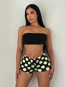 SHEIN SXY Quần short skinny cạp siêu thấp in họa tiết chấm bi Y2K, kiểu dáng thường ngày. - Nhiều màu - Xem 2