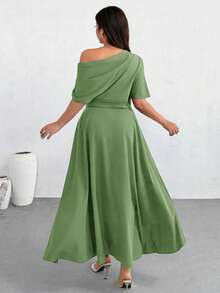 Firerie Plus Size Women's Fashionable Solid Color Off-Shoulder Long Dress - Green - View 2