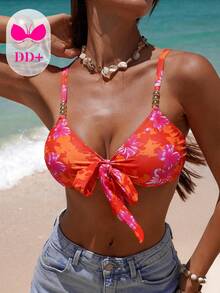 Voyashape Áo bikini không gọng gợi cảm dành cho nữ, cỡ DD+, họa tiết hoa và nơ trang trí, thích hợp cho các lễ hội âm nhạc trên bãi biển vào mùa xuân/hè. - Nhiều màu - Xem 4