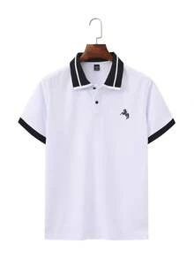 Manfinity Homme 大尺碼男士休閒拼色短袖 Polo 衫，夏季，正式 - 白色 - 查看 2
