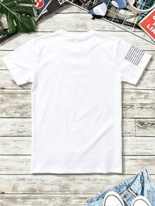 Manfinity Homme Áo thun nam cổ tròn tay ngắn in họa tiết, kiểu dáng thường ngày, thích hợp mặc mùa hè. - trắng - Xem 2