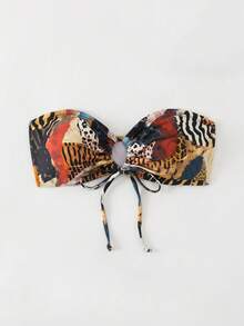 Swim Vcay Women's Summer Beach Hollow Out Bandeau Bikini Top With Random Leopard Print - Multicolor - View 4
