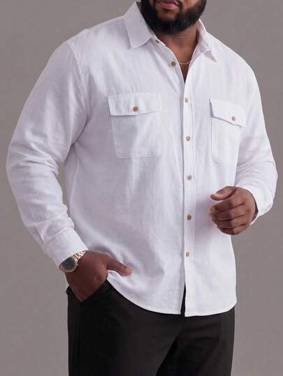 ResortEase Camisa blanca casual y holgada de manga larga con diseño de bolsillo doble para hombres de talla grande. Camisa blanca casual de negocios para hombres. Camisa blanca con bolsillo para hombres. Camisa blanca abotonada para hombres. Camisa casual con dos bolsillos. Estilo de manga larga, adecuada para hombres. Salidas casuales, viajes de negocios, se puede usar sola o como capa, regalo para novio/esposo, regalo de aniversario, otoño