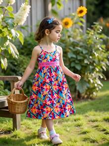 SHEIN Young Girls Printed Camisole Dress, Spring/Summer - Multicolor - View 4