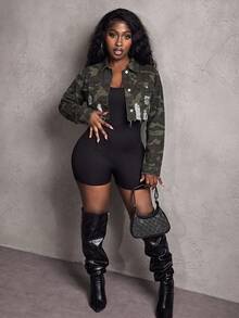 Slaydiva Áo khoác denim dài tay nữ in họa tiết rằn ri, rách tua rua. - xanh quân đội - Xem 7