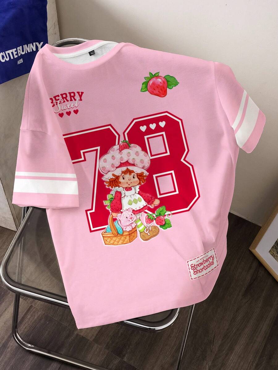 Strawberry Shortcake X SHEIN Camiseta de mujer con estampado completo - Blanco - Ver 1