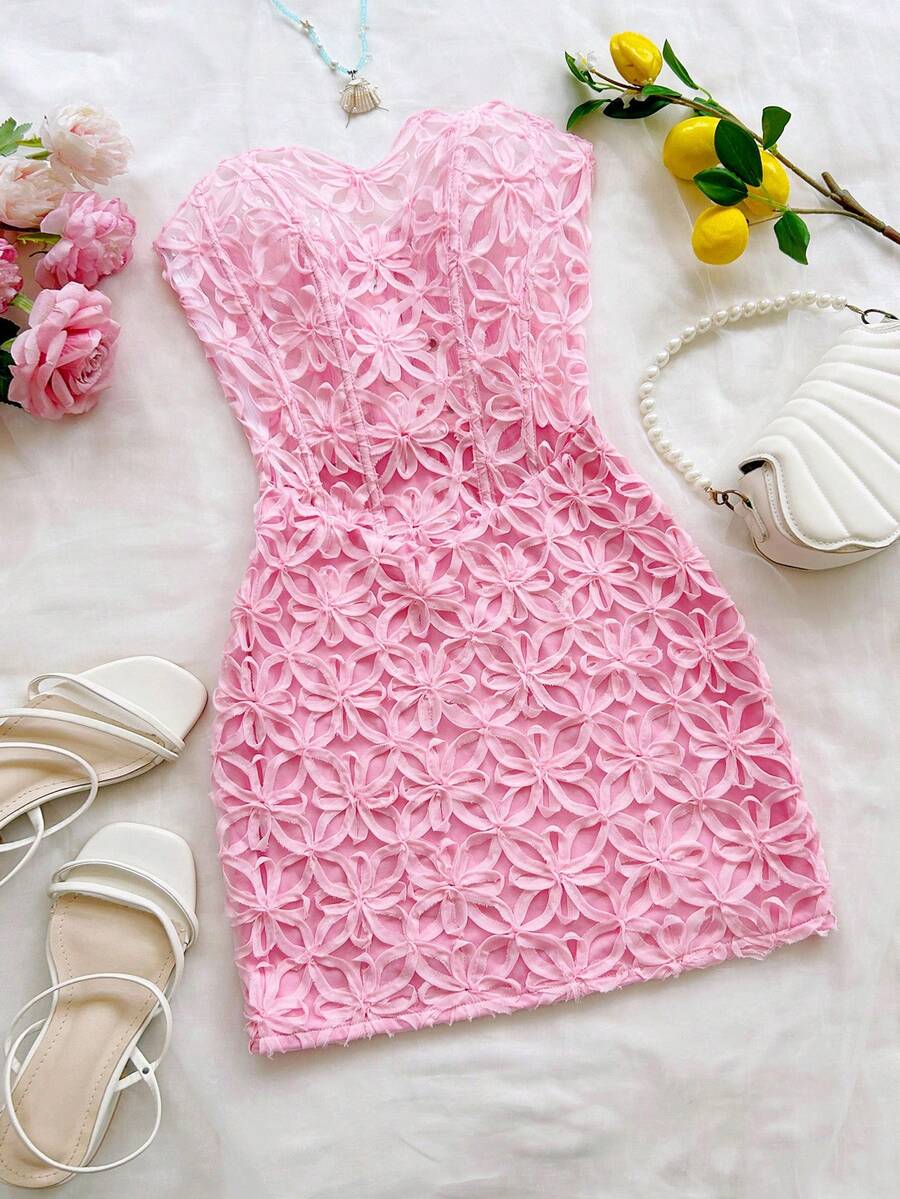 Soleia Đầm mini dáng suông ren bất đối xứng, thích hợp cho mùa Xuân/Hè, đi nghỉ mát, đám cưới, lễ tốt nghiệp, tiệc brunch, ngày lễ Thánh Patrick, kỳ nghỉ xuân, lễ Phục sinh, lễ hội âm nhạc, thanh lịch, phong cách Boho, nhiệt đới, lãng mạn, tiệc Valentine, không lưng, buộc dây, chất liệu ren bất đối xứng, dáng corset cho nữ. - Hồng - Xem 1