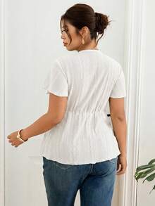 Lounesse Plus Size Tie Dye Floral V-Neck Lace Patchwork Textured T-Shirt For Women - White - View 3
