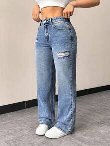 Flexra Quần Jeans Denim Cổ Điển Giặt Giặt Đa Năng Thời Trang Nữ Cỡ Lớn - Rửa trung bình - Xem 5