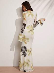 SHEIN BAE 夏季新品：印花长袖连衣裙，性感、可爱又优雅。适合海滩度假、海滩旅行、海滩派对、约会、夜店、郊游、派对、音乐节、早午餐等各种场合。 - 彩色 - 查看 2