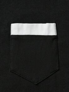 Courvante Men Contrast Trim Polo Shirt, Color Block, Letter Short Sleeve Black, With Pocket & Button, For Golf Tennis, Business Commute Preppy, Father's Day Gift For Father & Boyfriend, Outfits For Men - Black - View 6