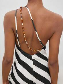 Maija Women's Sexy Contrast Stripe Print Backless Dress, Suitable For Beach, Vacation,Dresses For Women Summer - Black and White - View 3