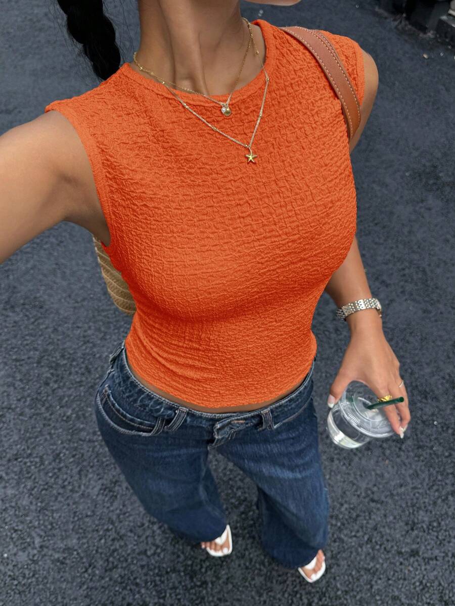 Siren Gaze Women's All-Match Versatile Textured Fitted Tank Top, New Summer Collection,Summer Top - Orange - View 1