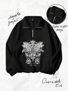 Attitoon Sudadera holgada con cuello alto y media cremallera, de mujer, con estampado floral y tejido ligero - Negro - Ver 3