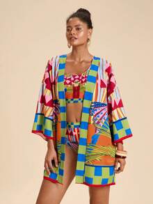 Travachic 女士夏季度假沙滩格子印花前开襟罩衫 - 彩色 - 查看 6