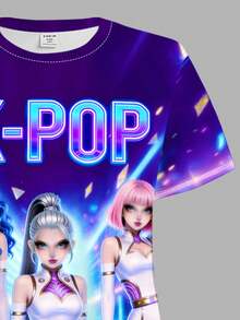 SHEIN 休闲多彩的K-POP女团字母星星印花短袖连衣裙，适合节日、派对、日常穿着和演唱会等场合。 - 彩色 - 查看 5