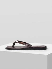 SPRING AND SUMMER NEW OUTDOOR WOMEN'S FLAT-BOTTOMED SQUARE TOE BROWN PINCH SLIPPERS WOMEN'S THICK-SOLED NON-SLIP CASUAL VERSATILE BEACH SANDALS SPRING SHOES SUMMER SHOES - Coffee Brown - View 3