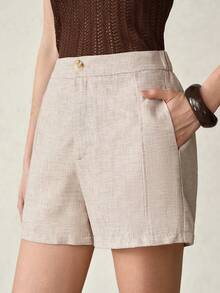 MOTF PREMIUM WOMEN'S SOLID COLOR LINEN-LIKE ALL-MATCH VERSATILE SHORTS - Khaki - View 5
