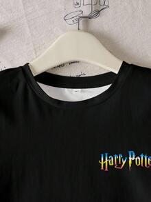 HARRY POTTER X SHEIN Áo thun in chữ phong cách thường ngày cho bé gái tuổi teen, thích hợp cho mùa hè. - màu đen - Xem 4