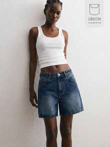 ATUI Studio Quần short denim cạp thấp dáng casual dành cho nữ, thích hợp cho mùa hè. - Màu xanh lam - Xem 1