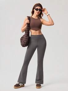 OutZeal Solid Color Elastic Double-Layer Leggings With Inner Lining - Grey - View 6
