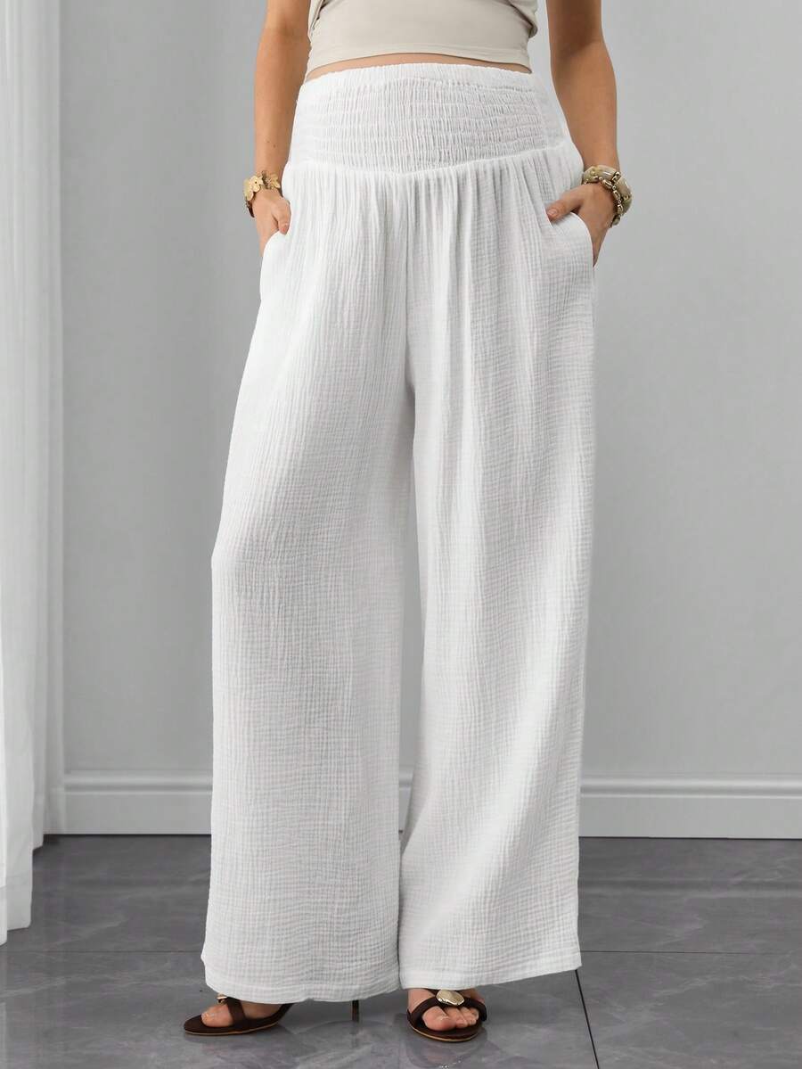 Quần ống rộng cạp chun có túi dành cho bà bầu - trắng - Xem 1