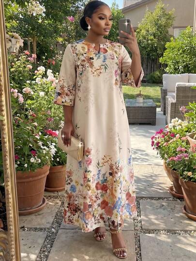 SHEIN Lady CURVE  Plus Size V-Neck Loose Fit Vintage Midi Dress Summer Spring Summer Outfits For Women Spring Outfit Kaftans For Women Caftan Dress African Dresses For Women Mexican Style Dress Women Juneteenth Dress Summer Dress Spring Dress Easter Easter Dress Women Festival Outfits For Women Beach Beach Outfit For Women Beach Dress Vacation Outfits Women Vacation Holiday Kaftan Summer Dresses Resort Wear Women Vacation Dress Moroccan Kaftan Dress Habesha Dress Women
