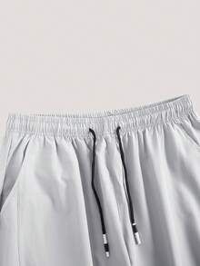 Men's Summer Lightweight Drawstring Waist Tapered Leg Pants, For Fall - Light Grey - View 3