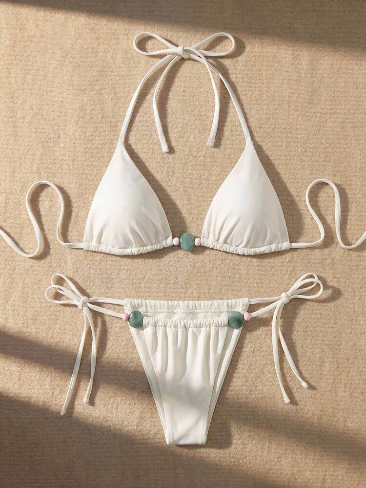 Women's Solid Color Swimsuit Set For Vacation & Beach