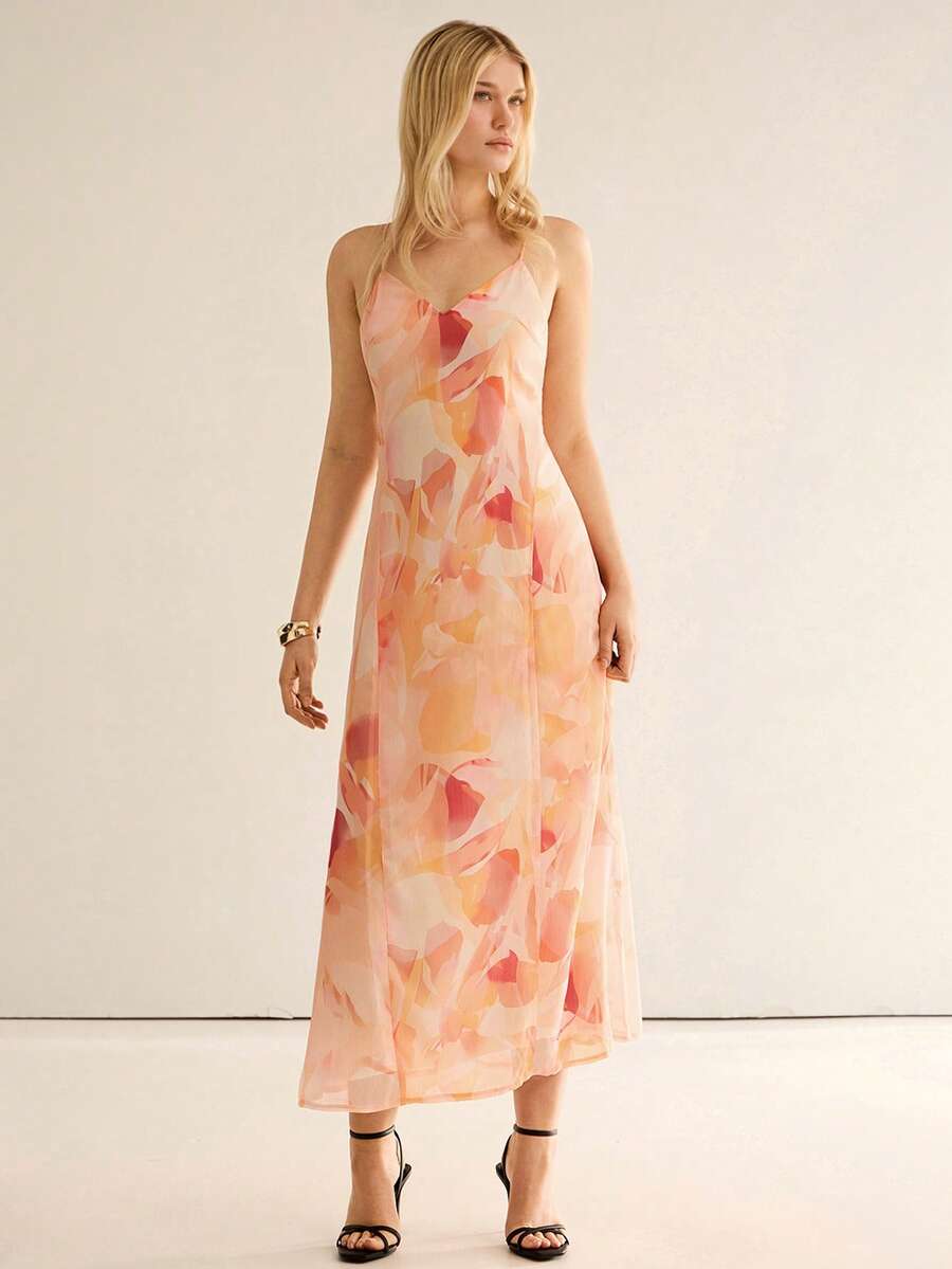 Đầm maxi chiffon in họa tiết cổ chữ V dành cho nữ, thích hợp cho kỳ nghỉ. - Nhiều màu - Xem 1