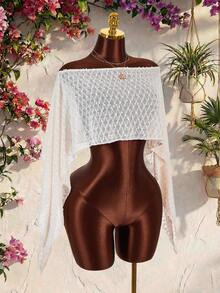 Amplova Women's Sheer Wrap Top, Versatile Asymmetrical Shoulder Design, Inspirational Swimsuit Cover-Up, Suitable For Summer Holiday Outfits - White - View 10