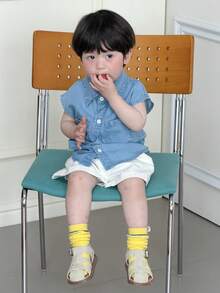 DAZY Toddler Boys' Korean Style Washed Denim Collared Short Sleeve Casual Shirt - Blue - View 4