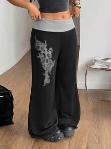 Coolane Pantalones anchos de mujer talla grande para verano, festival, feria del renacimiento, ropa urbana, vintage Y2K, estilo grunge con gráficos, de pierna recta, pantalones de chándal de pierna ancha, pantalones góticos, otoño - Gris - Ver 3