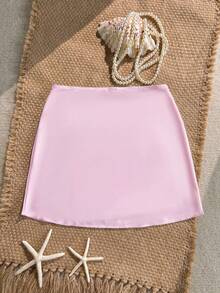 Swim 1 pieza Vestido de playa dividido de unicolor con accesorio de estrella de mar en el lateral para mujer - Rosa Pálido - Ver 2