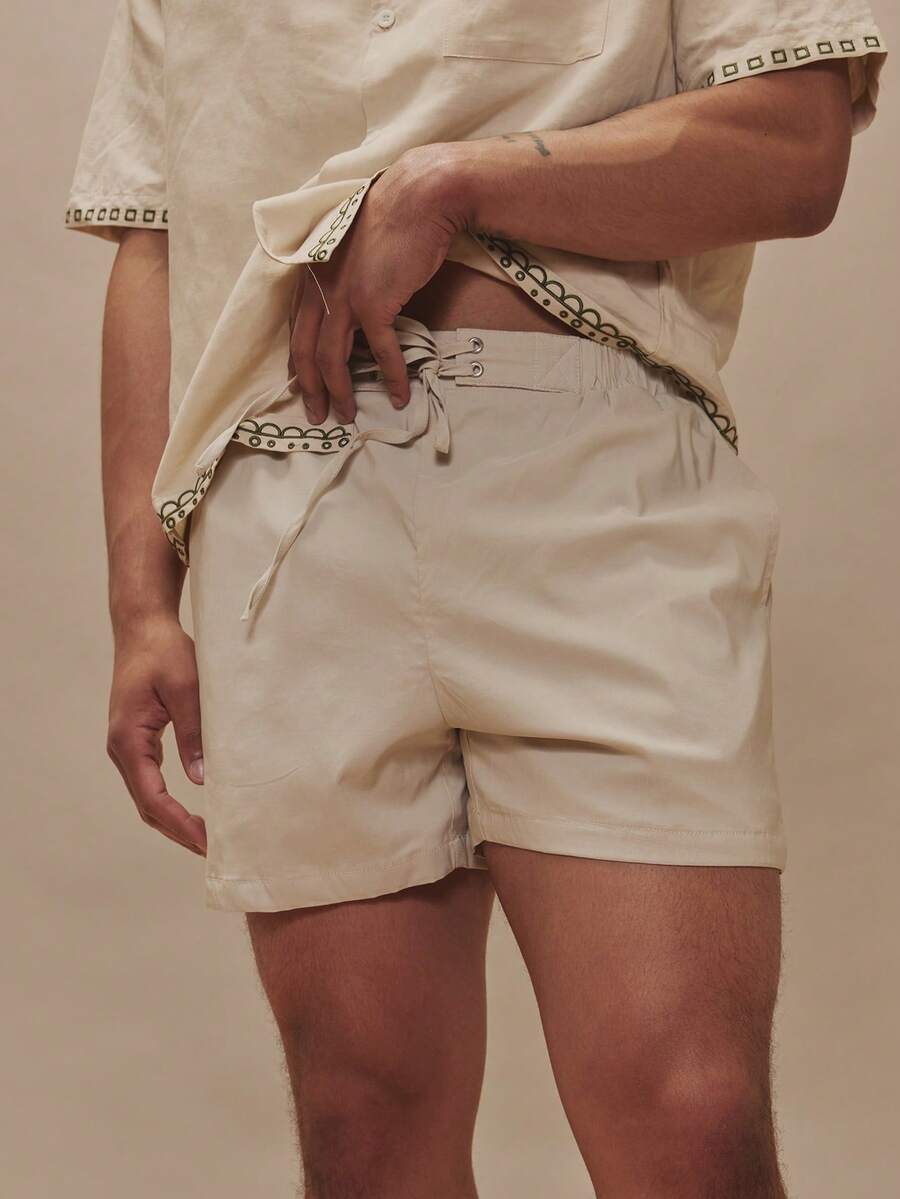 Musero Pantalones cortos con cintura elástica, detalles de cordón cruzado y silueta cuadrada, esenciales de primavera y verano para vacaciones - Gris - Ver 1