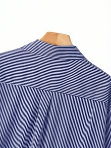 GlowEve CURVE 大码女式休闲宽松条纹翻领3D立体花卉装饰纽扣长袖衬衫，通勤百搭 - 藏蓝色 - 查看 5