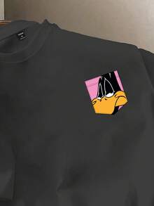 LOONEY TUNES X SHEIN Manfinity Joysei 男士趣味卡通达菲鸭仿口袋印花短袖T恤 - 灰色 - 查看 2