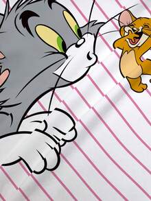 TOM & JERRY X SHEIN Áo thun nữ kiểu dáng thường ngày kẻ sọc in hình hoạt hình, thích hợp cho mùa hè. - trắng - Xem 4