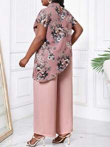 SHEIN Lady Bộ đồ hai mảnh bốn mùa dành cho nữ, bộ đồ hai mảnh mùa thu, bộ đồ hai mảnh thường ngày thanh lịch, bộ đồ hai mảnh màu hồng in hoa dệt kim cổ đứng, bộ đồ hai mảnh nhiều lớp thanh lịch dành cho nữ mùa thu, bộ đồ hai mảnh mới dành cho nữ, bộ đồ hai mảnh thường ngày cỡ lớn dành cho nữ. - Màu Hồng baby - Xem 2