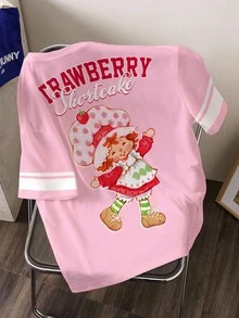Strawberry Shortcake X SHEIN Camiseta de mujer con estampado completo - Blanco - Ver 5