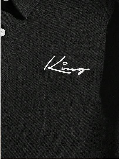 AKNOTIC 男士休闲字母图案翻领 Polo 衫，夏季款