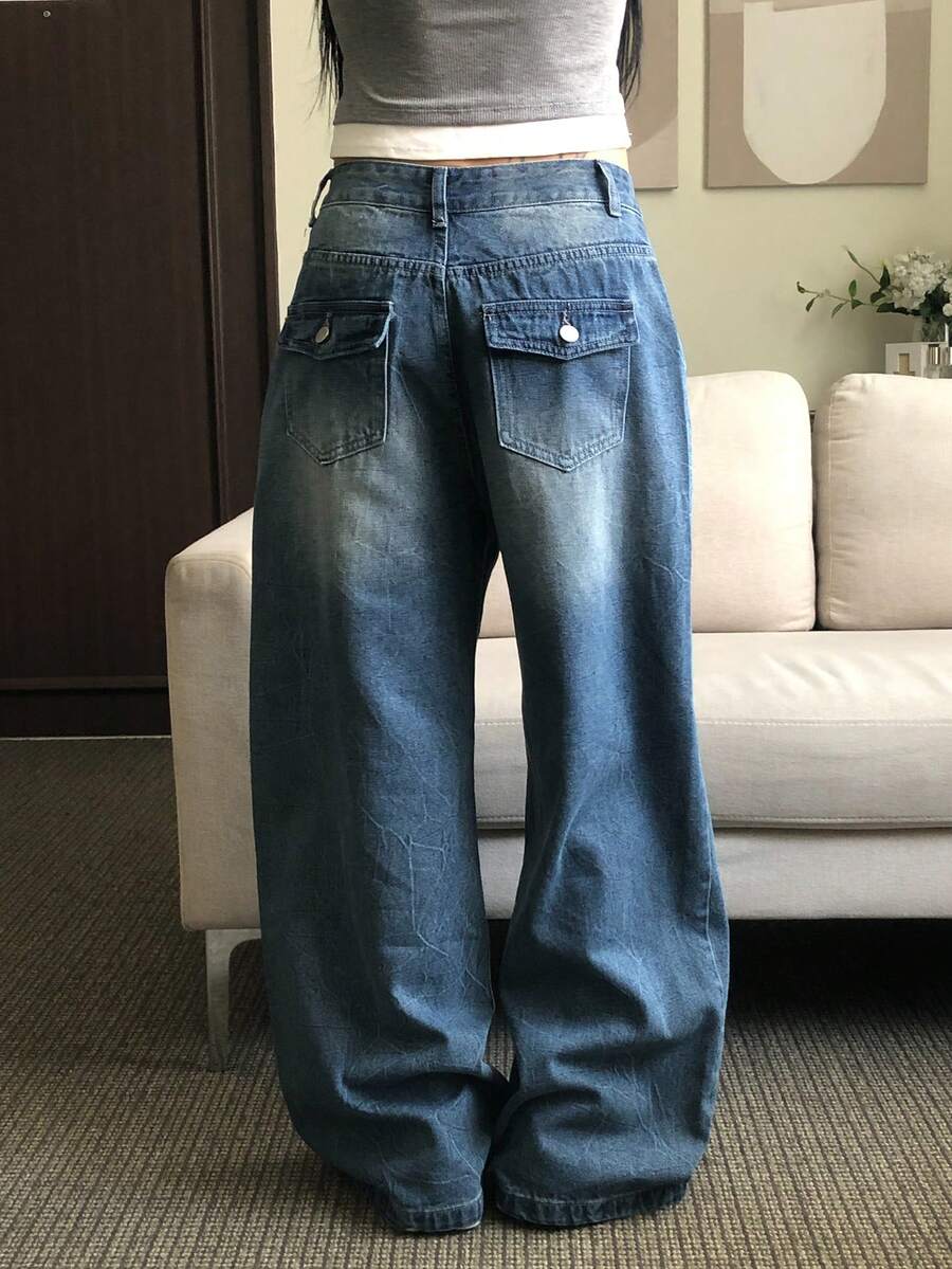 DAZY Women's Casual Washed Korean Style Streetwear Jeans - Blue - View 1