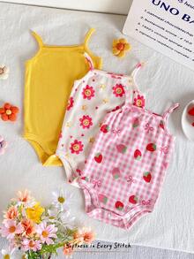 Cozy Pixies 3件套休闲简约印花可爱吊带连体衣，适合女宝宝 - 彩色 - 查看 6