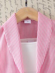 SHEIN Elladie kids Bộ 3 món cho bé gái (size nhỏ): Áo blazer hồng, áo hai dây và quần short đính ngọc trai, trang phục mùa hè thanh lịch thường ngày. - Hồng - Xem 4