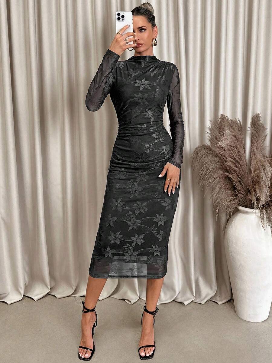 Lavishia Women's Fashion Abstract Print Bodycon Dress - Black - View 1