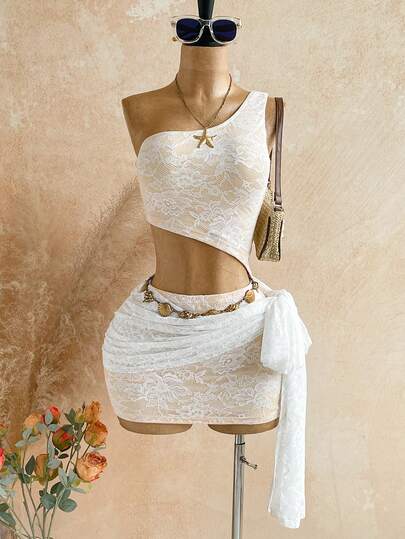 Soleia Đầm mini ren gợi cảm lệch vai, hở lưng, xếp ly, thích hợp cho kỳ nghỉ biển, du thuyền, kỳ nghỉ thành phố, hẹn hò, tiệc trà chiều, lễ hội âm nhạc, bữa sáng muộn, phong cách bohemian, bãi biển, khu nghỉ dưỡng trên đảo, mùa hè, lễ hội âm nhạc, đi làm, mùa cưới, tiệc tùng, lễ hội hóa trang.